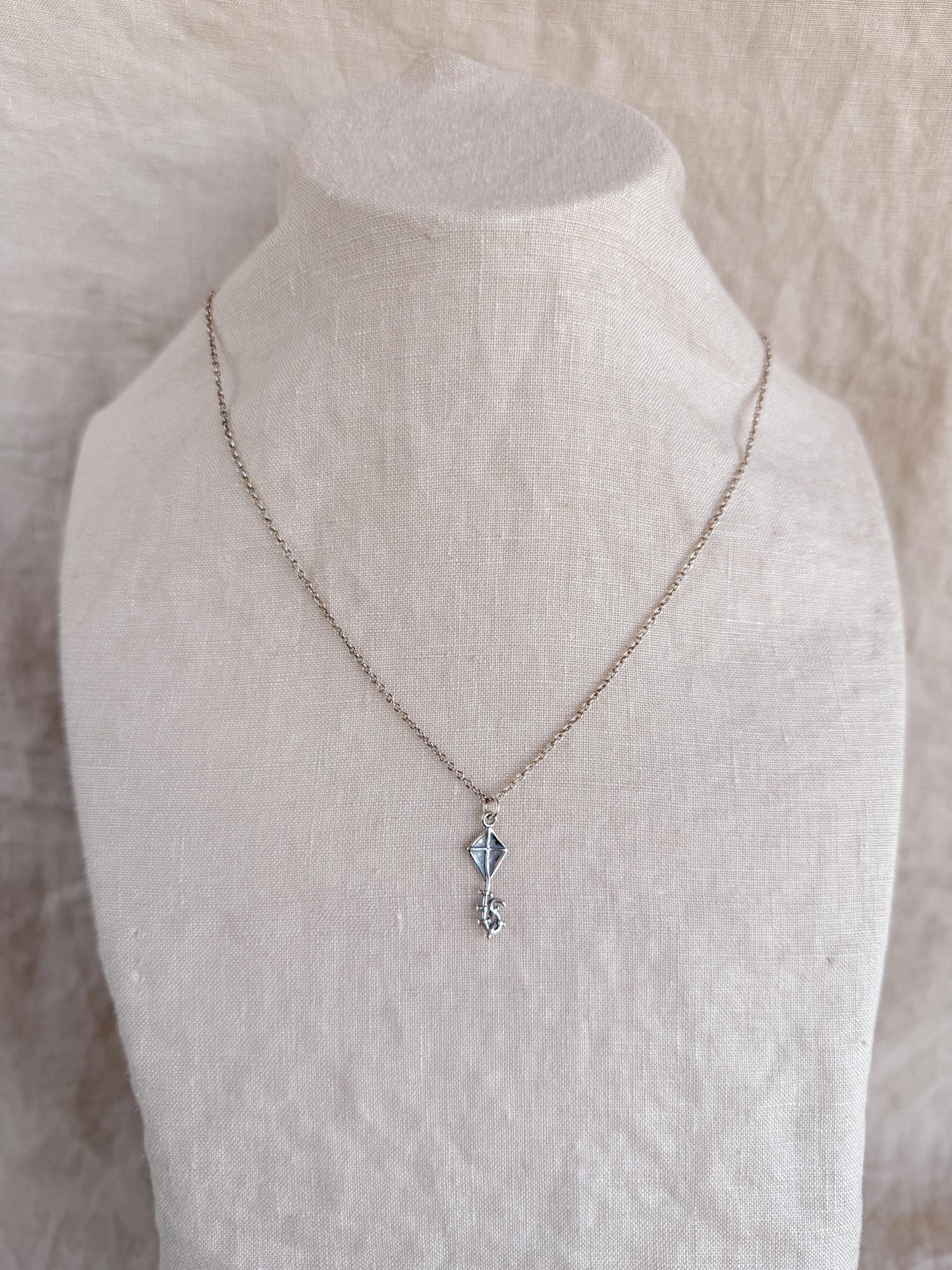 Sterling Silver Kite Charm Necklace, Playful Minimal Layering Jewelry, Gift for Her
