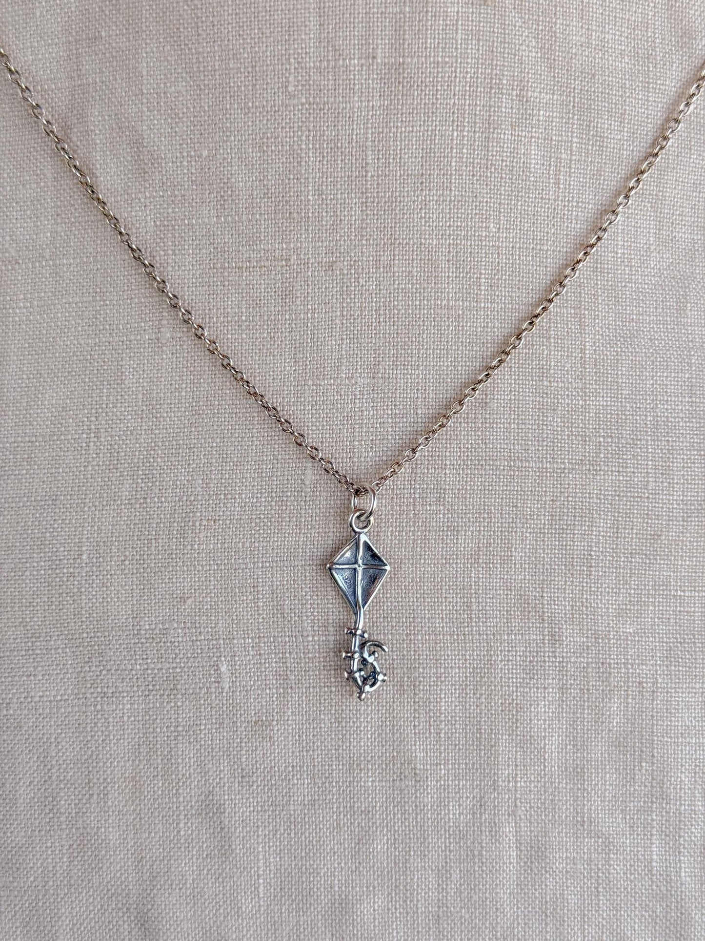 Sterling Silver Kite Charm Necklace, Playful Minimal Layering Jewelry, Gift for Her