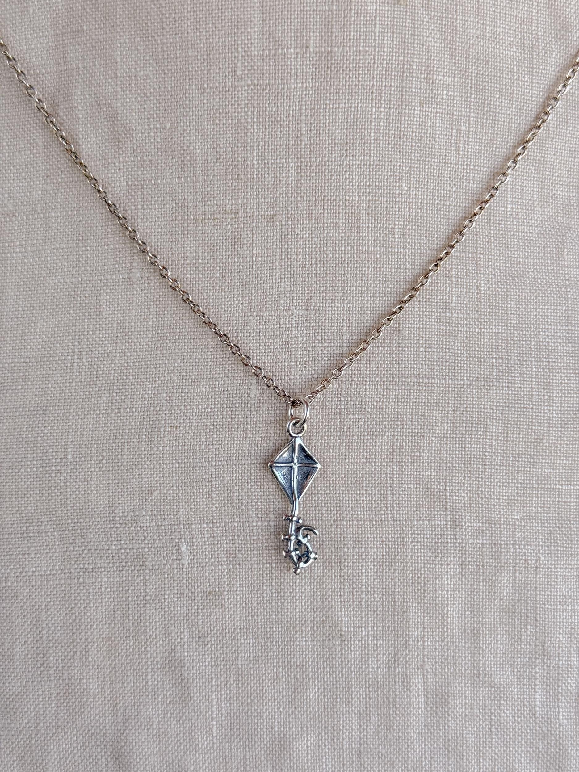 Sterling Silver Kite Charm Necklace, Playful Minimal Layering Jewelry, Gift for Her