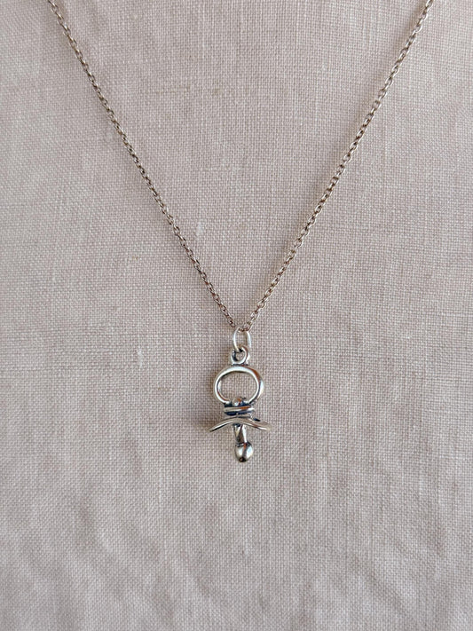 Sterling Silver Pacifier Charm Necklace, Baby Themed Minimal Layering Jewelry, Gift for Her