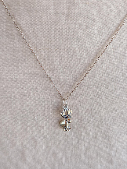 Sterling Silver Moose Charm Necklace, Animal Themed Minimal Layering Jewelry, Gift for Her