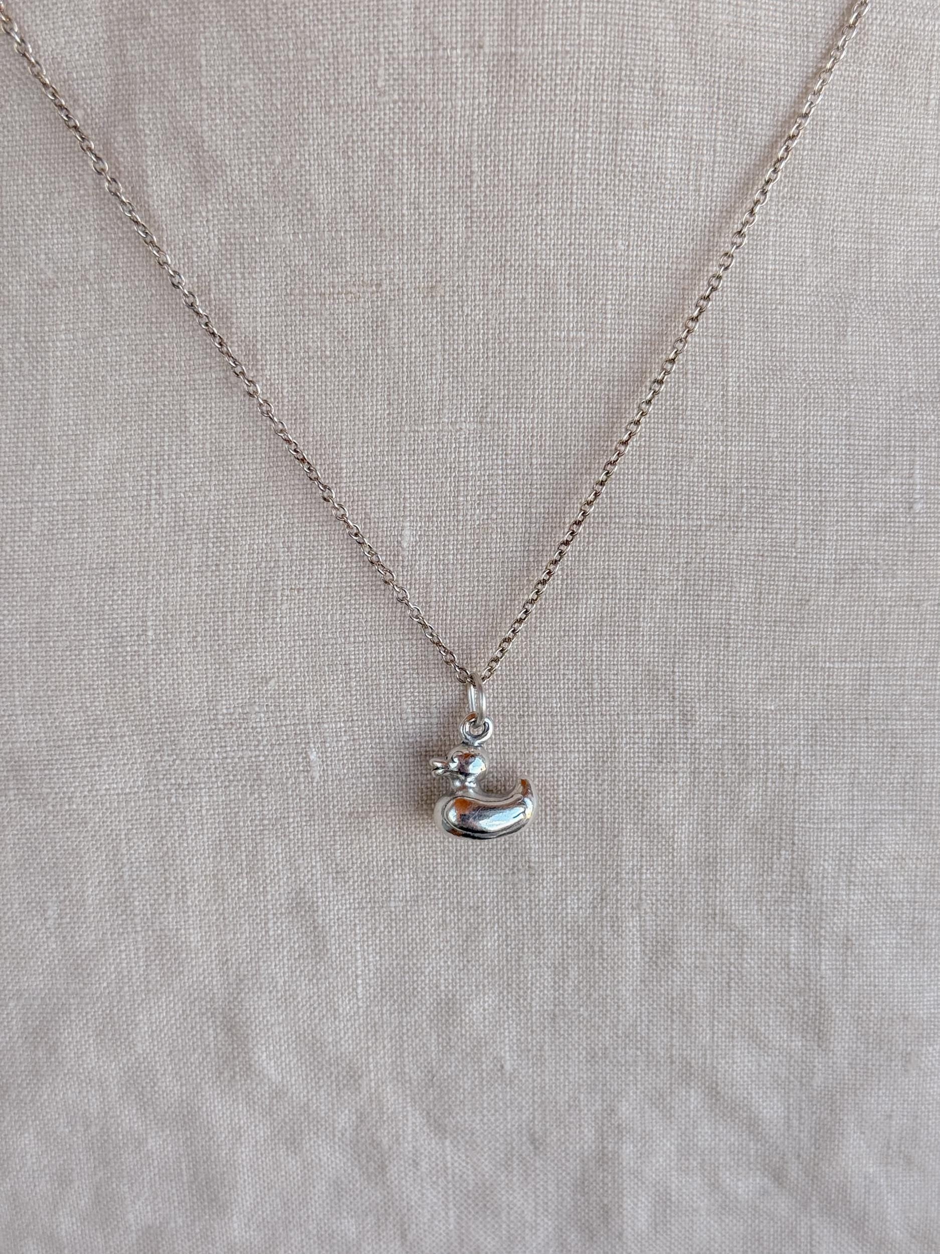 Sterling Silver Rubber Ducky Charm Necklace, Playful Minimal Layering Jewelry, Gift for Her
