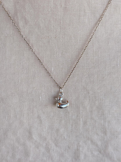Sterling Silver Rubber Ducky Charm Necklace, Playful Minimal Layering Jewelry, Gift for Her