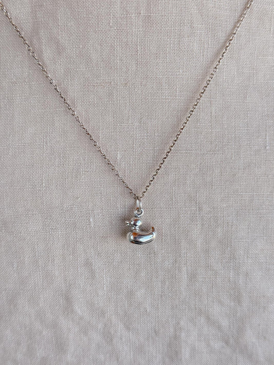 Sterling Silver Rubber Ducky Charm Necklace, Playful Minimal Layering Jewelry, Gift for Her