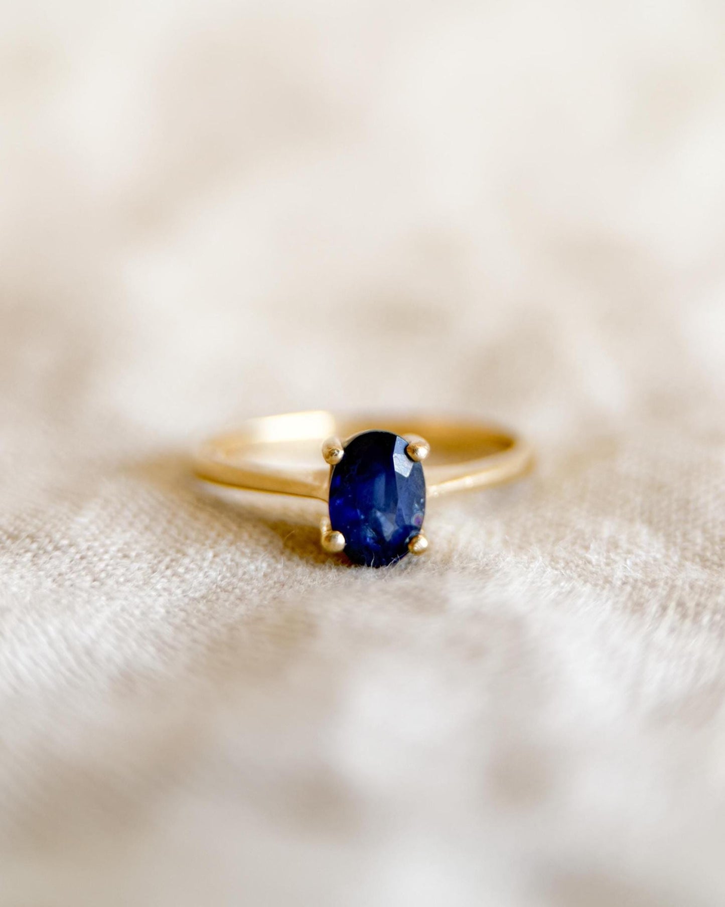 Vintage Sapphire Engagement Ring, Oval Cut, 14k Gold, Solitaire Gemstone Bridal Ring