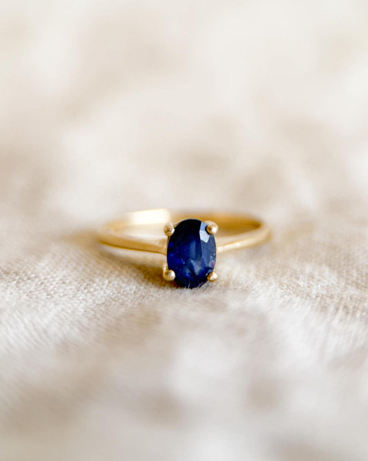 Vintage Sapphire Engagement Ring, Oval Cut, 14k Gold, Solitaire Gemstone Bridal Ring