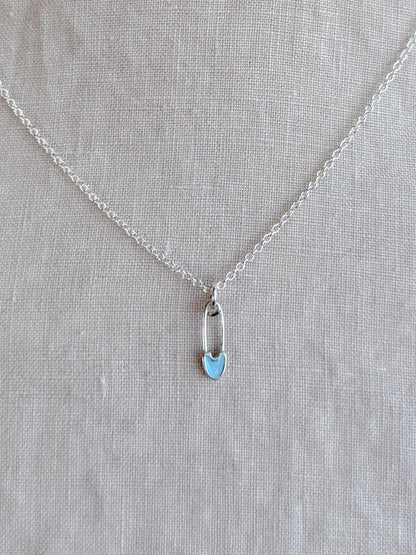 Sterling Silver Blue Safety Pin Charm Pendant, Minimalist Edgy Jewelry, Punk Style Charm Gift
