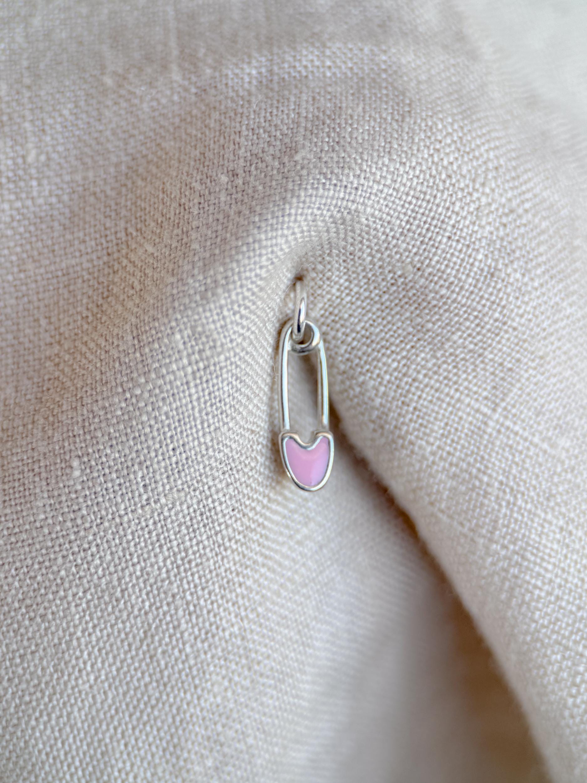 Sterling Silver Pink Safety Pin Charm Pendant, Minimalist Edgy Jewelry, Punk Style Charm Gift