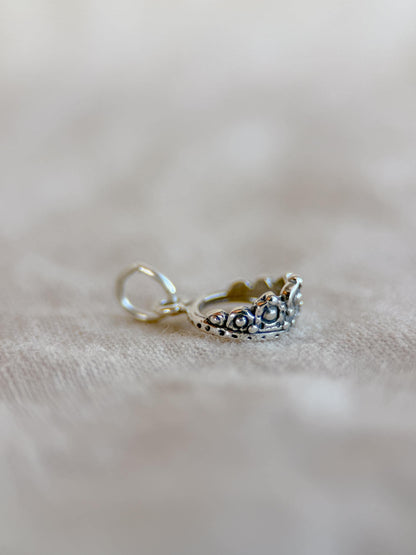 Sterling Silver Princess Tiara Charm Pendant, Crown Jewelry, Minimalist Royal Charm, Gift for Her