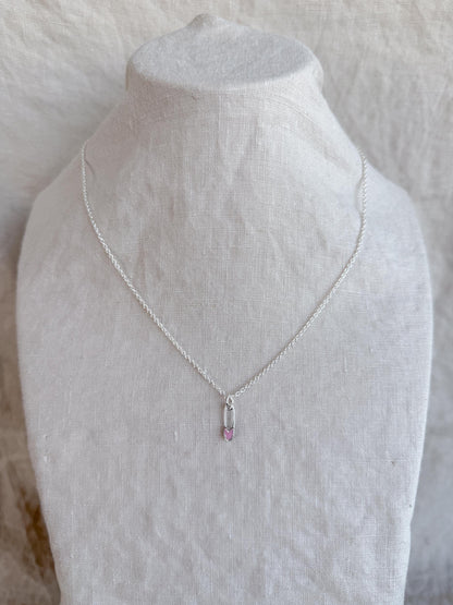 Sterling Silver Pink Safety Pin Charm Necklace, Minimal Punk Layering Jewelry, Gift for Her