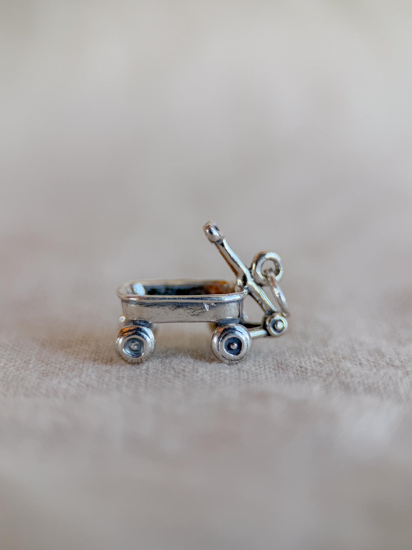 Sterling Silver Toy Wagon Charm Necklace, Minimal Nostalgia Layering Jewelry, Gift for Her