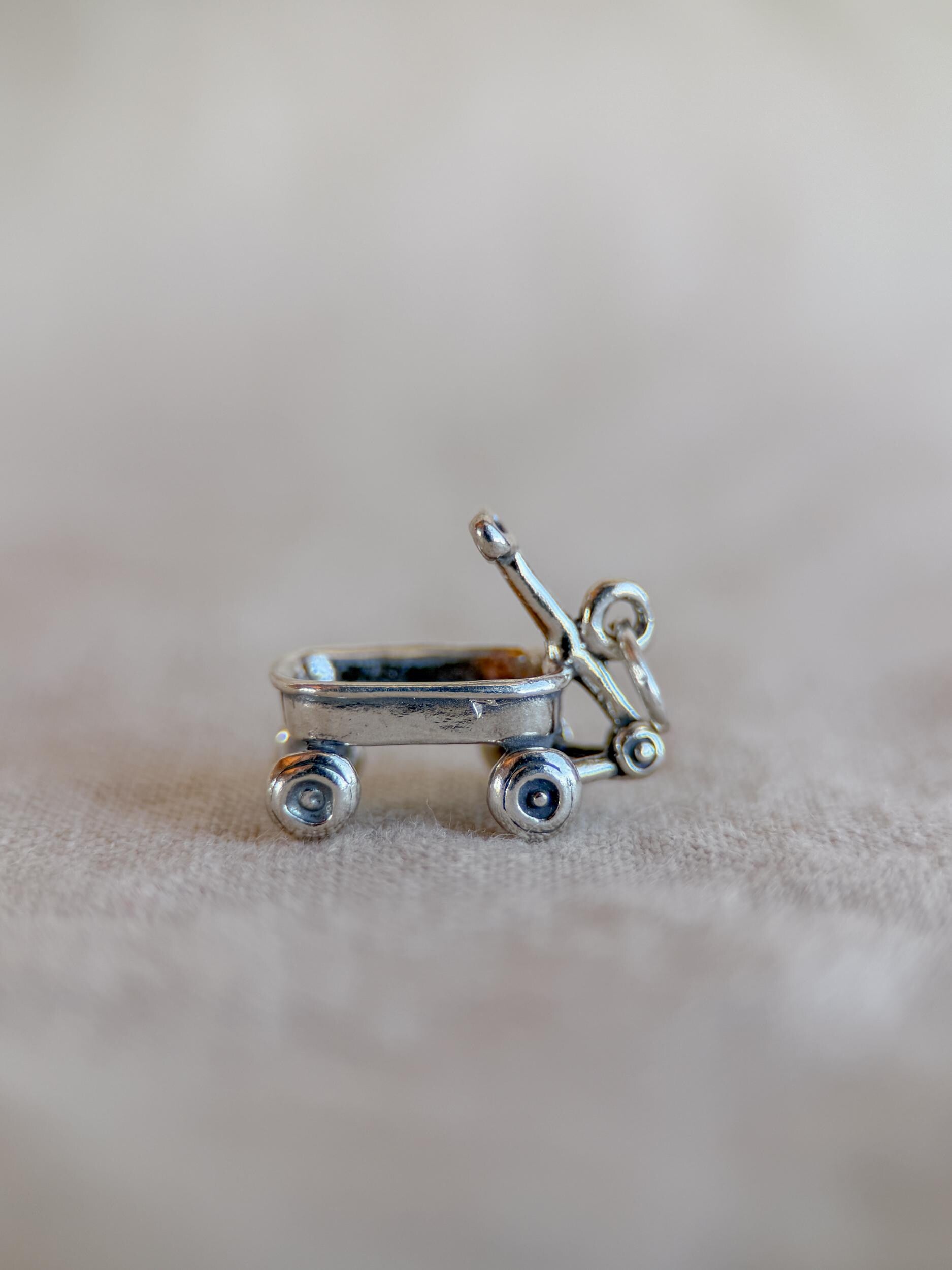 Sterling Silver Toy Wagon Charm Necklace, Minimal Nostalgia Layering Jewelry, Gift for Her