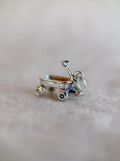 Sterling Silver Toy Wagon Charm Necklace, Minimal Nostalgia Layering Jewelry, Gift for Her