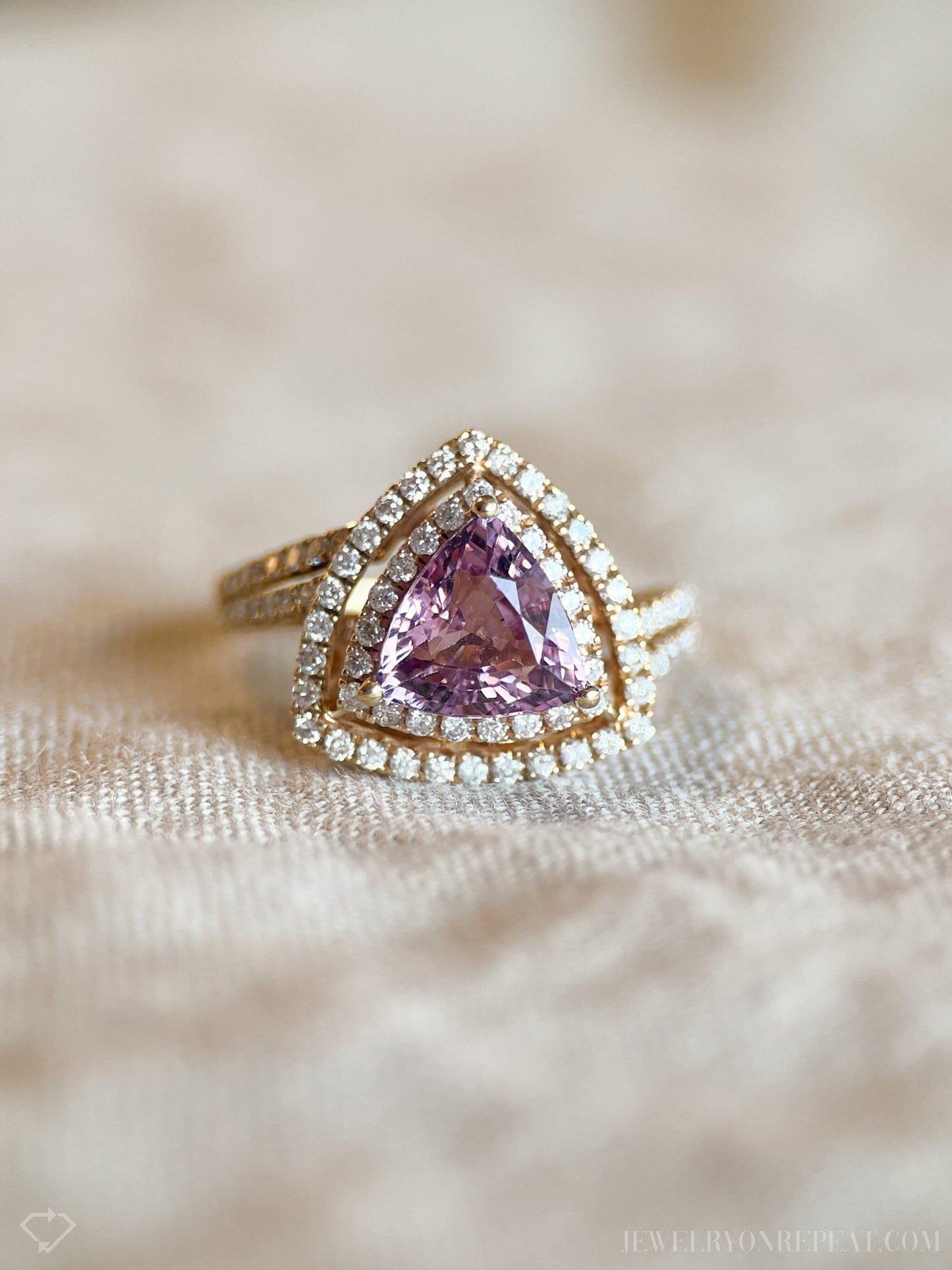 Vintage Rhodolite Garnet and Diamond Halo Engagement Ring, 14k Gold Trillion Bridal Ring
