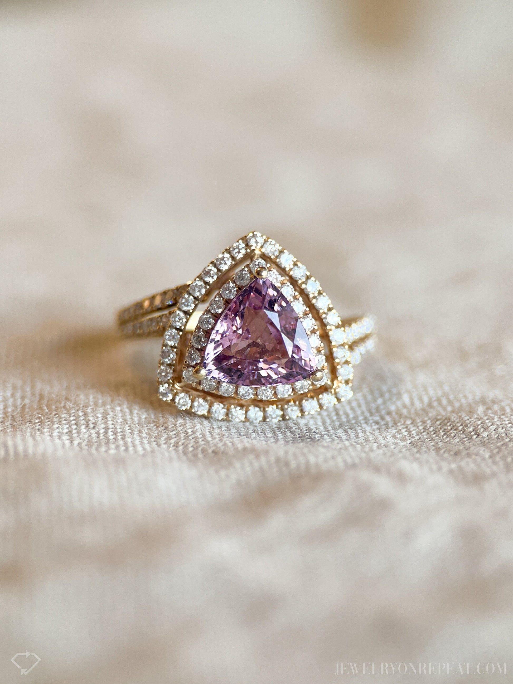 Vintage Rhodolite Garnet and Diamond Halo Engagement Ring, 14k Gold Trillion Bridal Ring