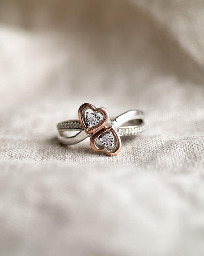 Vintage Diamond Heart Infinity Promise Ring, 10k White and Rose Gold Two Tone