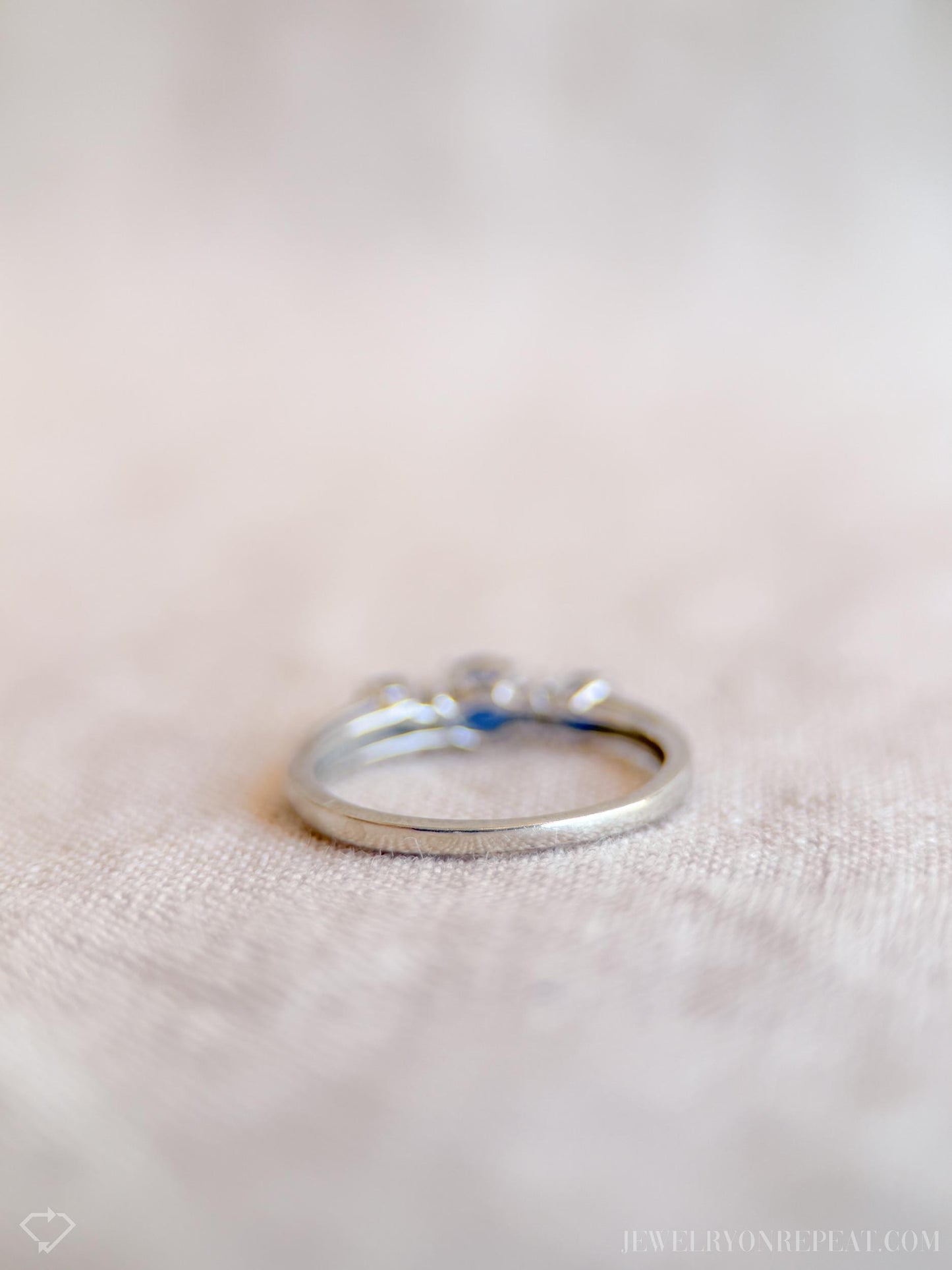 Vintage 1990s Three Stone Blue Sapphire Ring, 14k White Gold