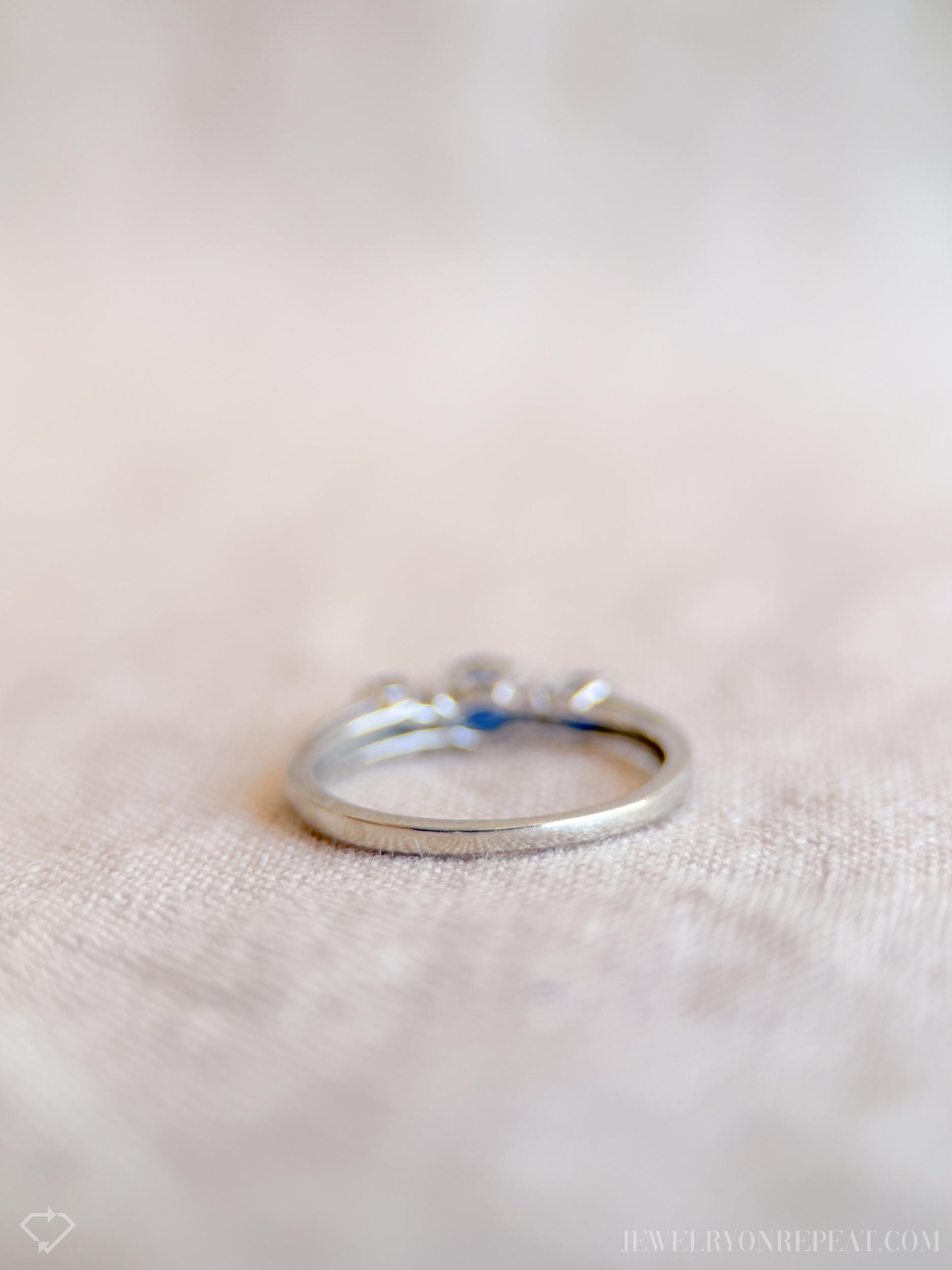 Vintage 1990s Three Stone Blue Sapphire Ring, 14k White Gold