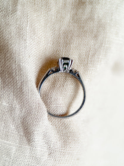 Vintage Emerald Engagement Ring, Round Cut, Platinum, Alternative Bridal Ring