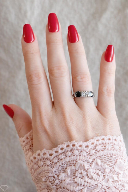 Vintage Sapphire and Diamond Three Stone Engagement Ring in Platinum, Unique Alternative Bridal Ring