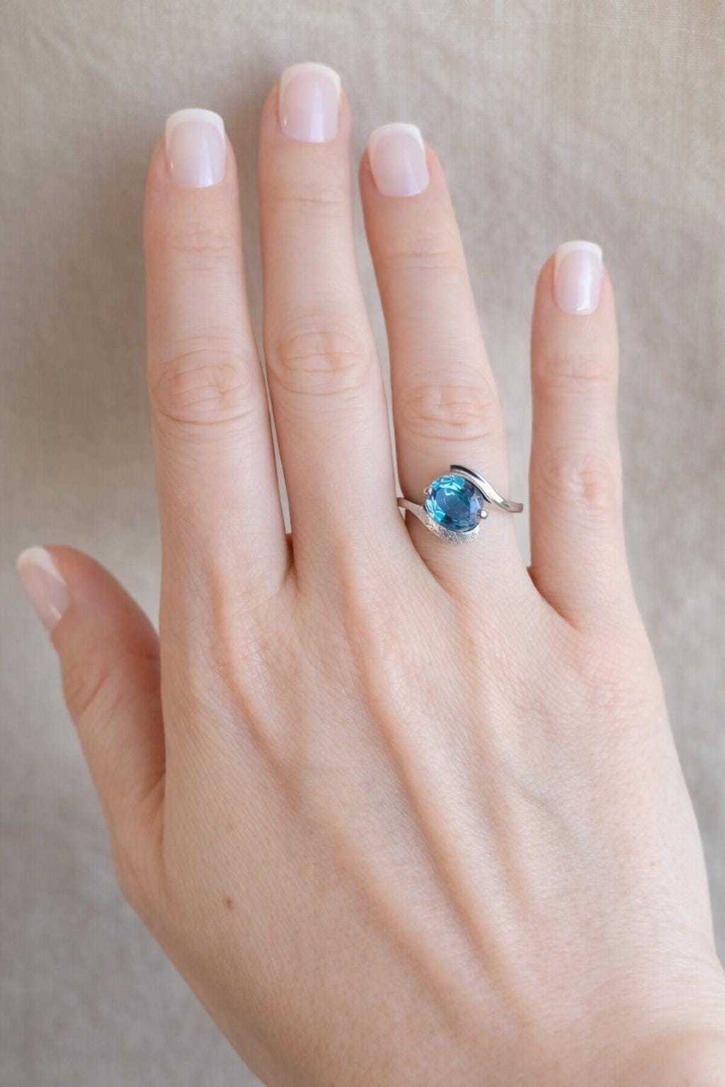 Vintage Spinel Engagement Ring, Oval Cut, 10k White Gold, 1960s Mid-Century Swirl Bridal Ring