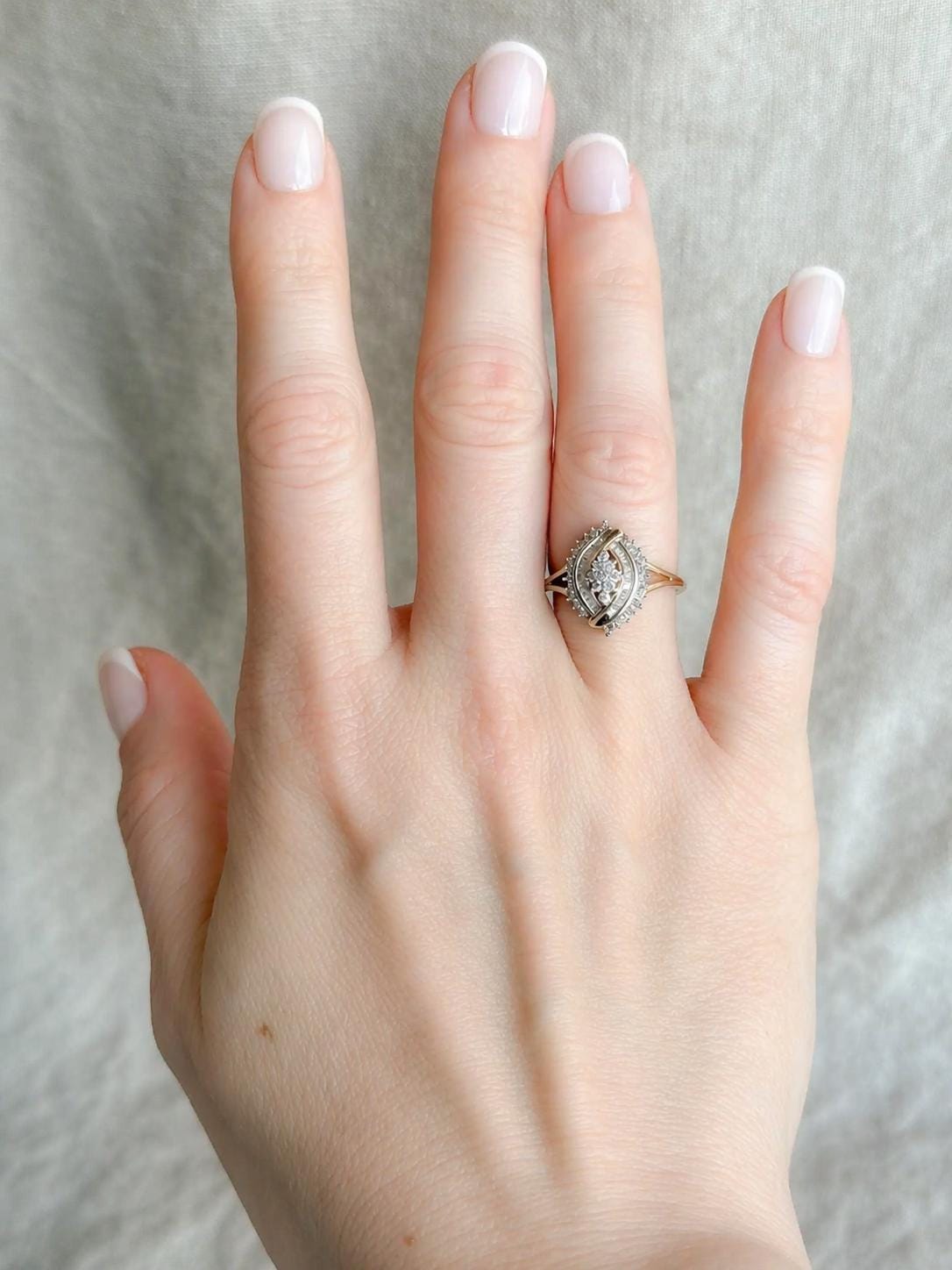 Vintage 1990s Marquise Diamond Cluster Ring in 10k Gold