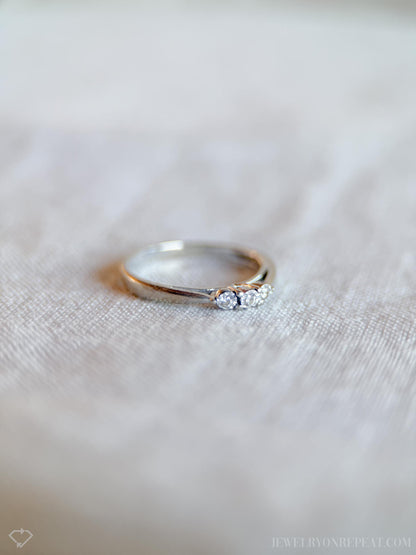 Vintage Diamond Engagement Ring, Round Cut, 10k White Gold, Three Stone Minimalist Bridal Ring