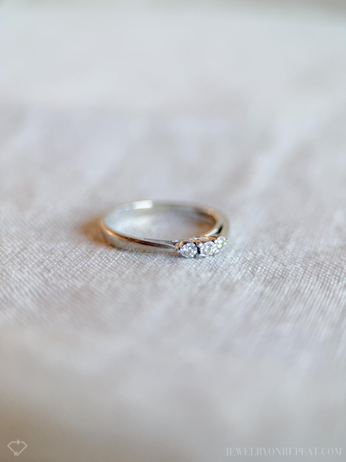 Vintage Diamond Engagement Ring, Round Cut, 10k White Gold, Three Stone Minimalist Bridal Ring