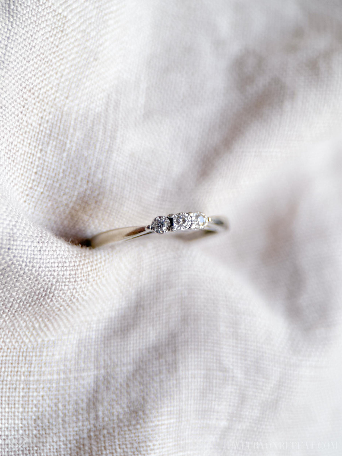Vintage Diamond Engagement Ring, Round Cut, 10k White Gold, Three Stone Minimalist Bridal Ring
