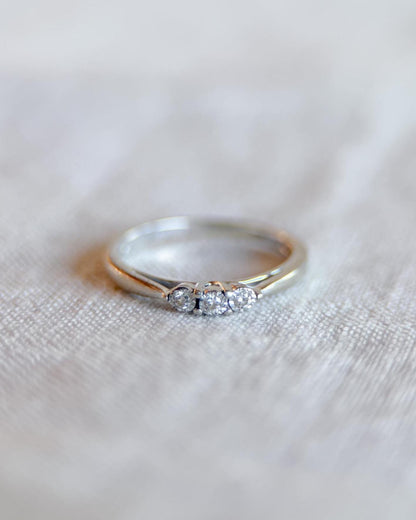 Vintage Diamond Engagement Ring, Round Cut, 10k White Gold, Three Stone Minimalist Bridal Ring