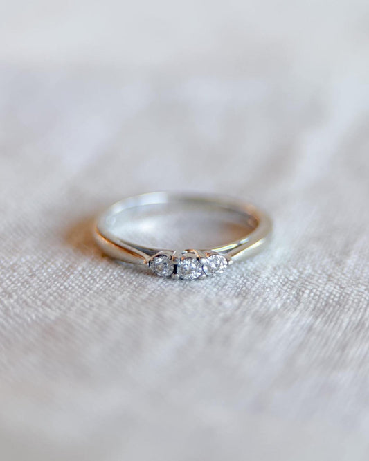 Vintage Diamond Engagement Ring, Round Cut, 10k White Gold, Three Stone Minimalist Bridal Ring
