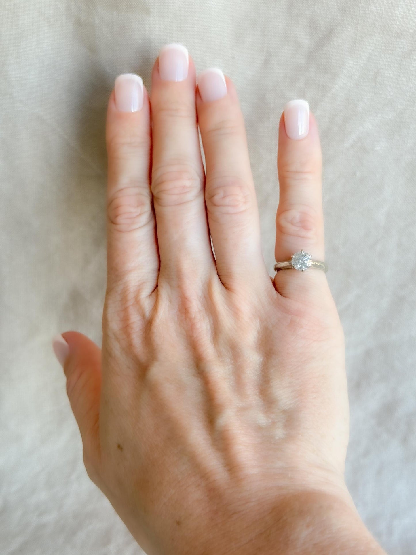 Vintage Diamond Engagement Ring, Round Cut, 14k White Gold, Classic Solitaire Bridal Ring