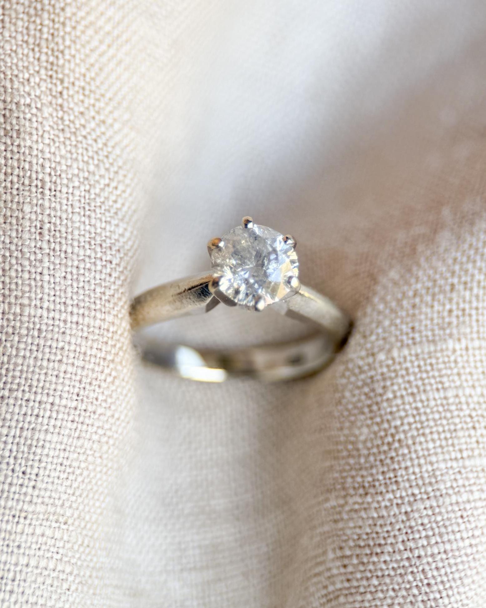 Vintage Diamond Engagement Ring, Round Cut, 14k White Gold, Classic Solitaire Bridal Ring