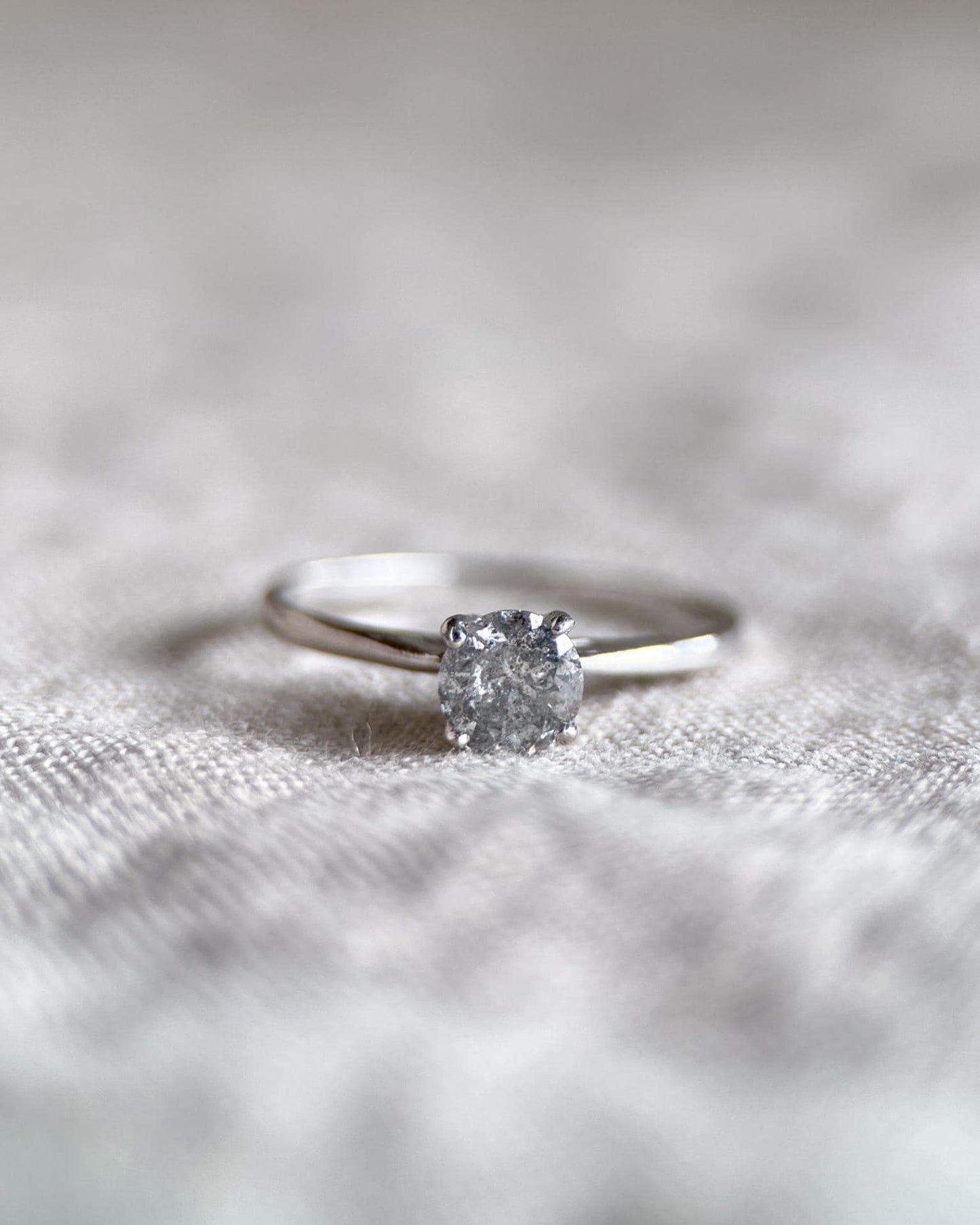 Vintage Natural Diamond Engagement Ring, Round Cut, 10k White Gold, 4-Prong Solitaire Bridal Ring