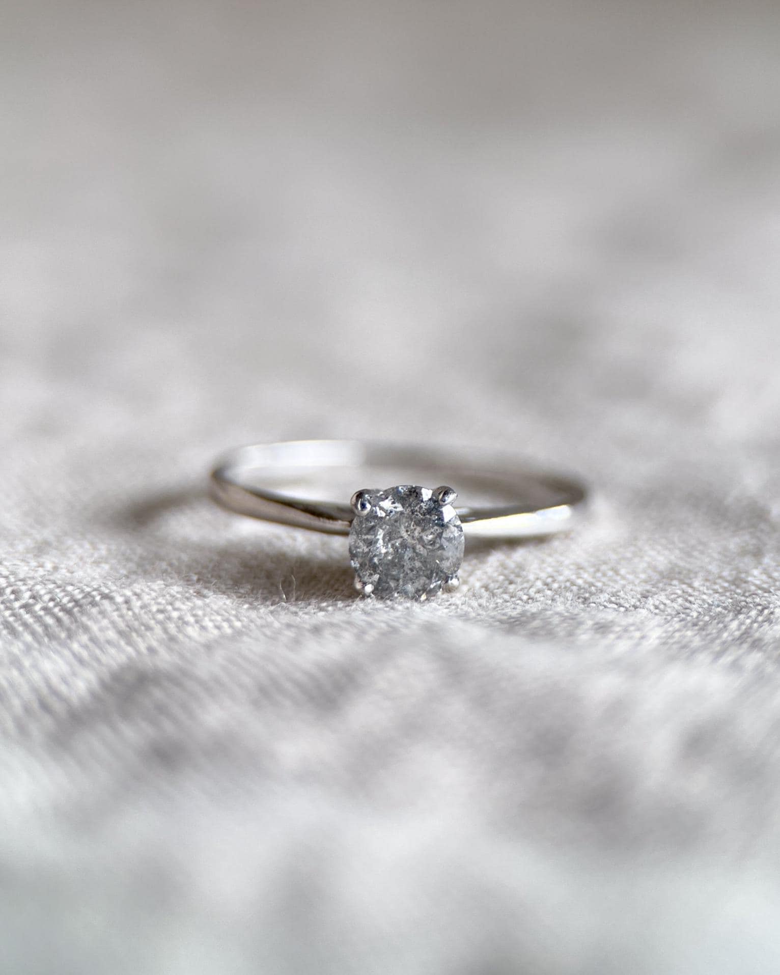 Vintage Natural Diamond Engagement Ring, Round Cut, 10k White Gold, 4-Prong Solitaire Bridal Ring