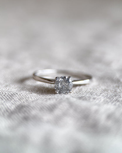 Vintage Natural Diamond Engagement Ring, Round Cut, 10k White Gold, 4-Prong Solitaire Bridal Ring