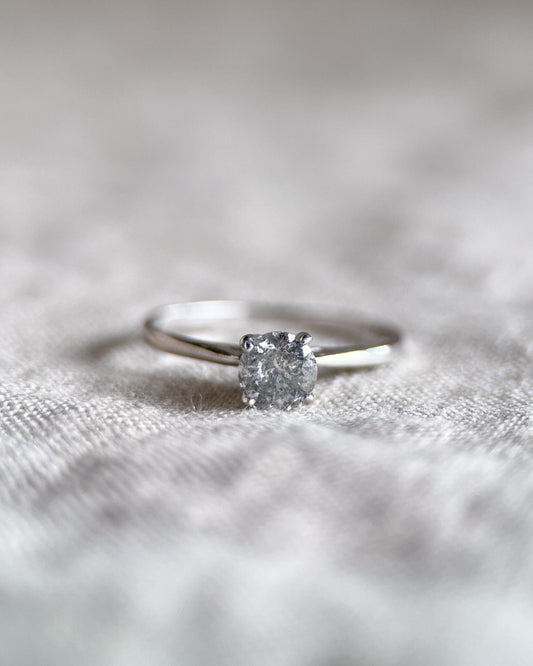 Vintage Natural Diamond Engagement Ring, Round Cut, 10k White Gold, 4-Prong Solitaire Bridal Ring