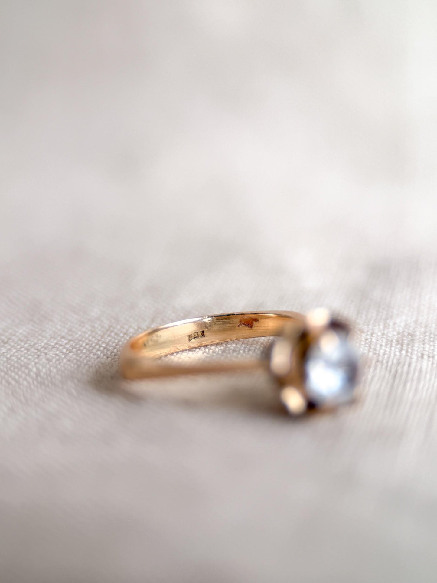 Vintage White Quartz Engagement Ring, Round Cut, 14k Gold, 1940s Solitaire 6-Prong Bridal Ring