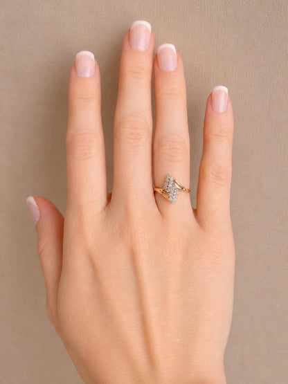 Vintage Diamond Engagement Ring, Round Cut, 14k Gold, 1970s Cluster Bridal Ring