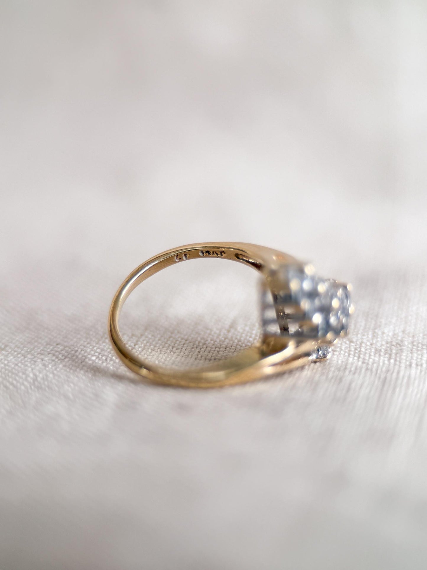 Vintage Diamond Engagement Ring, Round Cut, 14k Gold, 1970s Cluster Bridal Ring