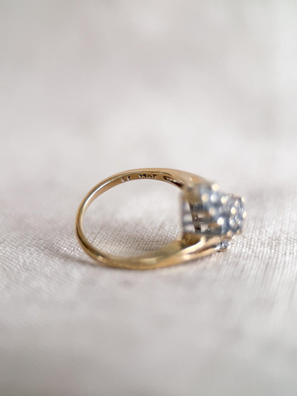 Vintage Diamond Engagement Ring, Round Cut, 14k Gold, 1970s Cluster Bridal Ring
