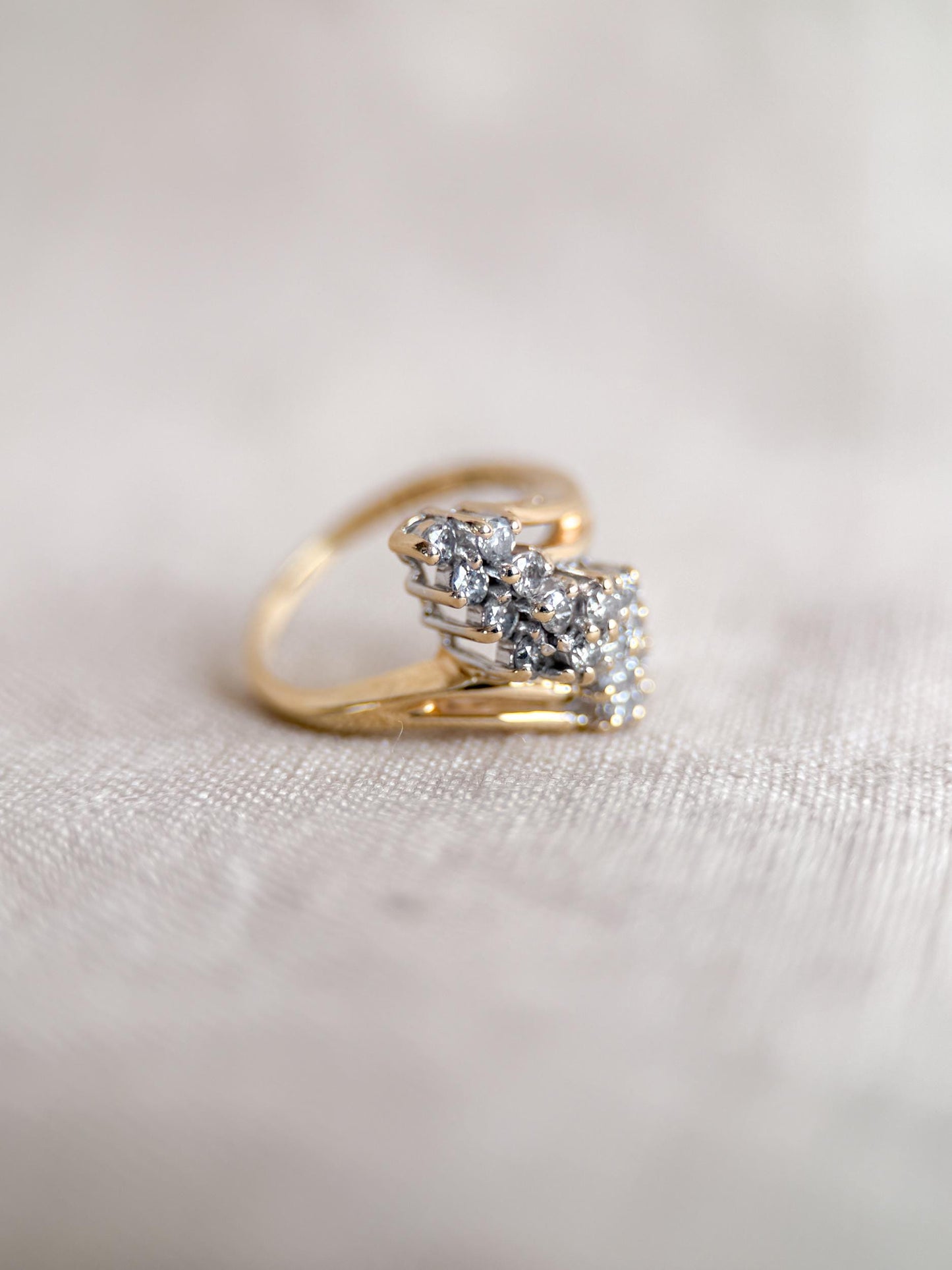 Vintage Diamond Engagement Ring, Round Cut, 14k Gold, 1970s Cluster Bridal Ring