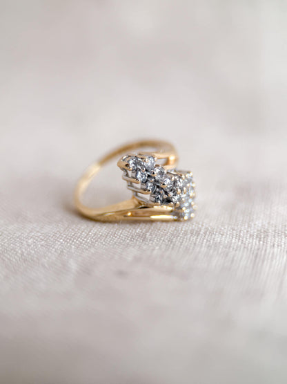 Vintage Diamond Engagement Ring, Round Cut, 14k Gold, 1970s Cluster Bridal Ring
