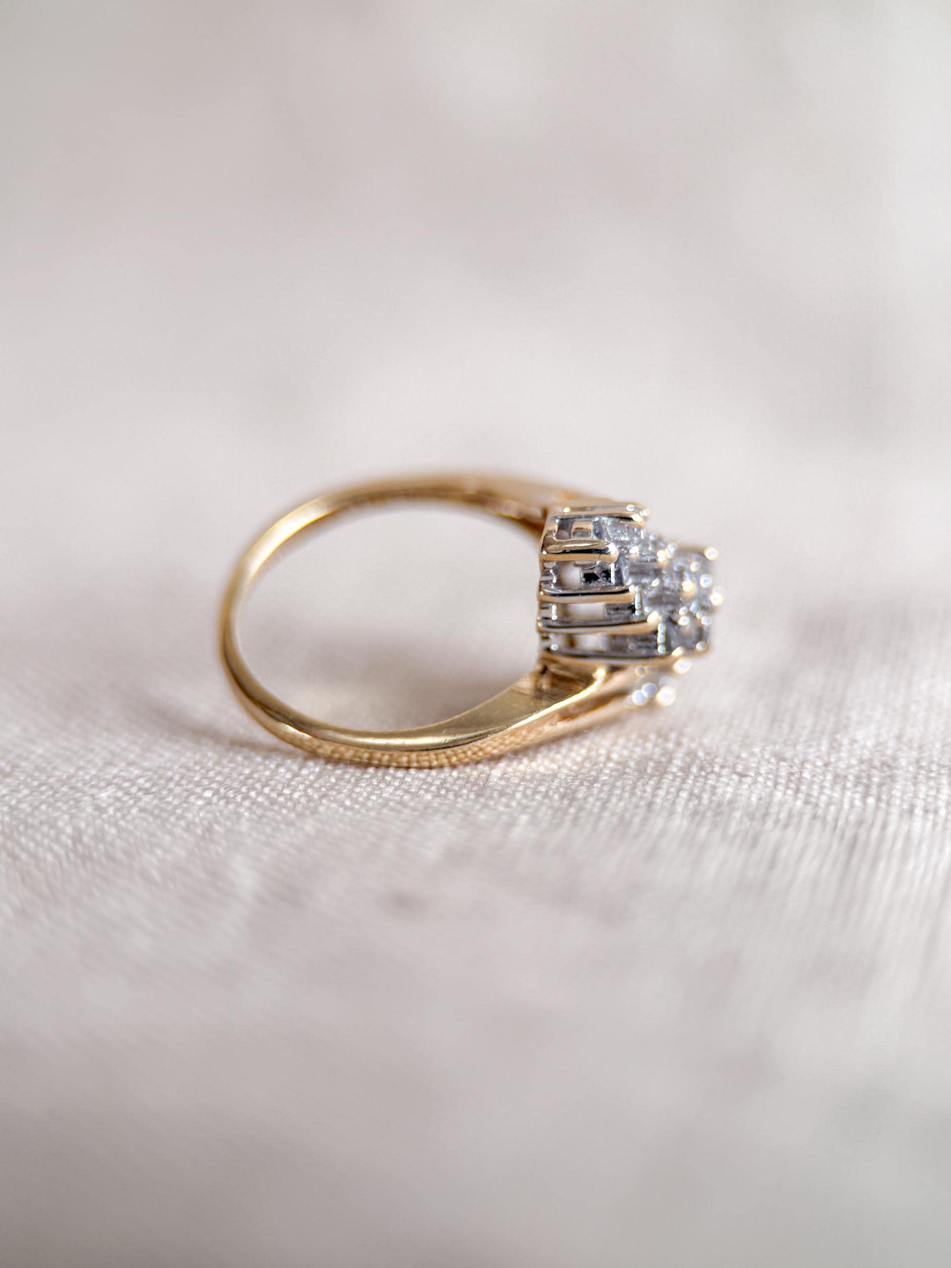 Vintage Diamond Engagement Ring, Round Cut, 14k Gold, 1970s Cluster Bridal Ring