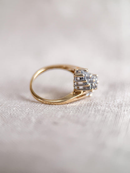 Vintage Diamond Engagement Ring, Round Cut, 14k Gold, 1970s Cluster Bridal Ring