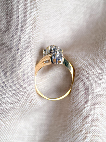 Vintage Diamond Engagement Ring, Round Cut, 14k Gold, 1970s Cluster Bridal Ring