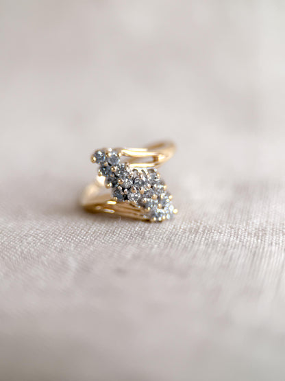 Vintage Diamond Engagement Ring, Round Cut, 14k Gold, 1970s Cluster Bridal Ring