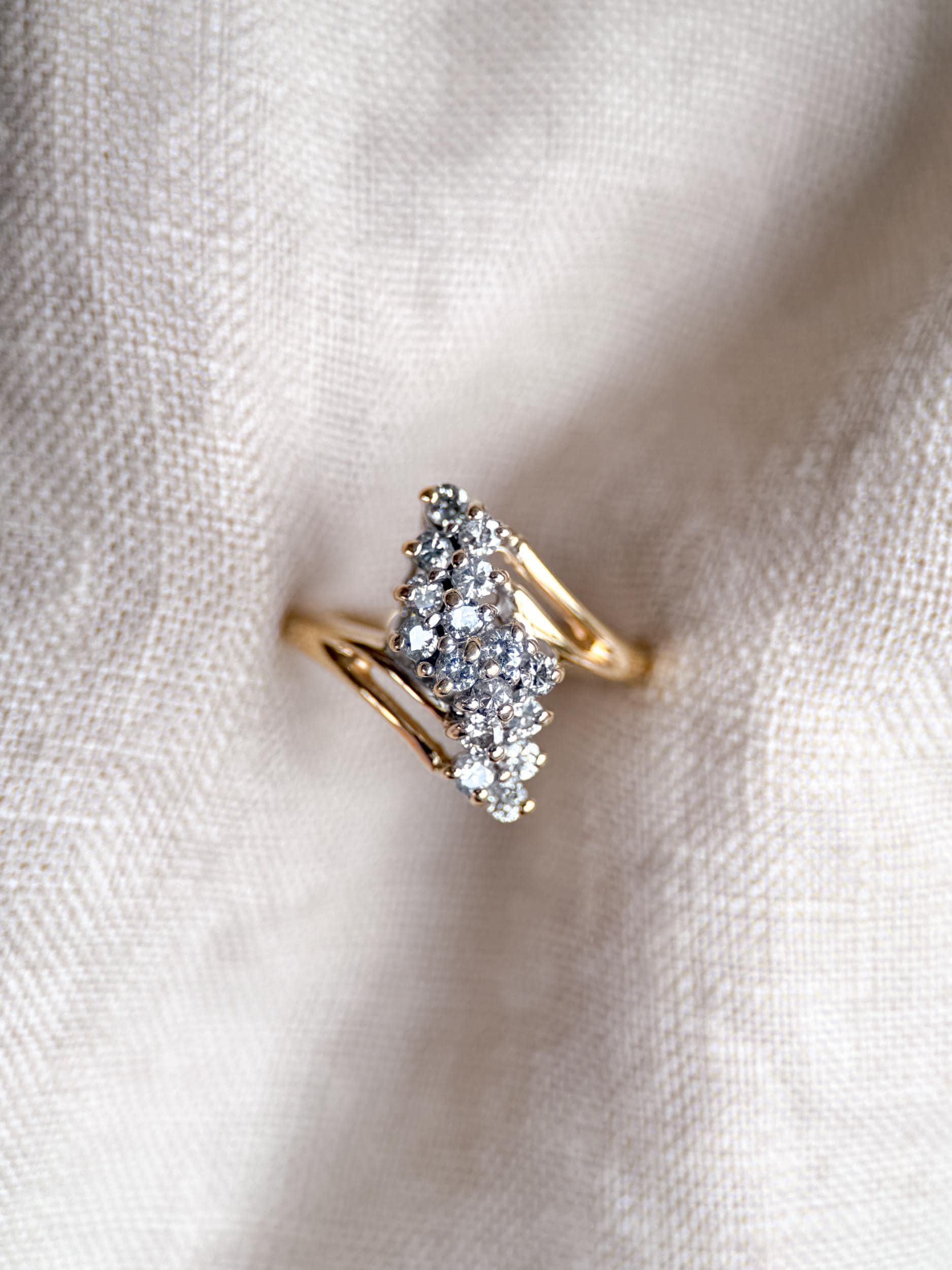 Vintage Diamond Engagement Ring, Round Cut, 14k Gold, 1970s Cluster Bridal Ring