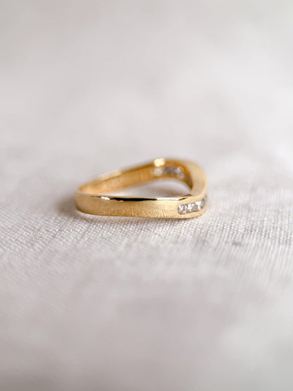 Vintage Diamond Anniversary Band, 18k Gold, Curved Wave Channel Set Band
