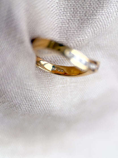 Vintage Diamond Anniversary Band, 18k Gold, Curved Wave Channel Set Band